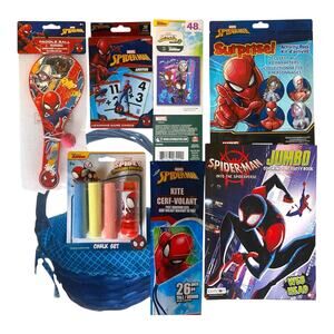 Spider-Man Gift Basket | Kite, Chalk, Books, Paddle Ball, Cards & More for Kids
